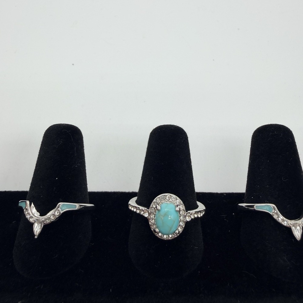 Vintage Southwestern Silver Turquoise Ring Size 8 Costume Jewelry 3 Rings